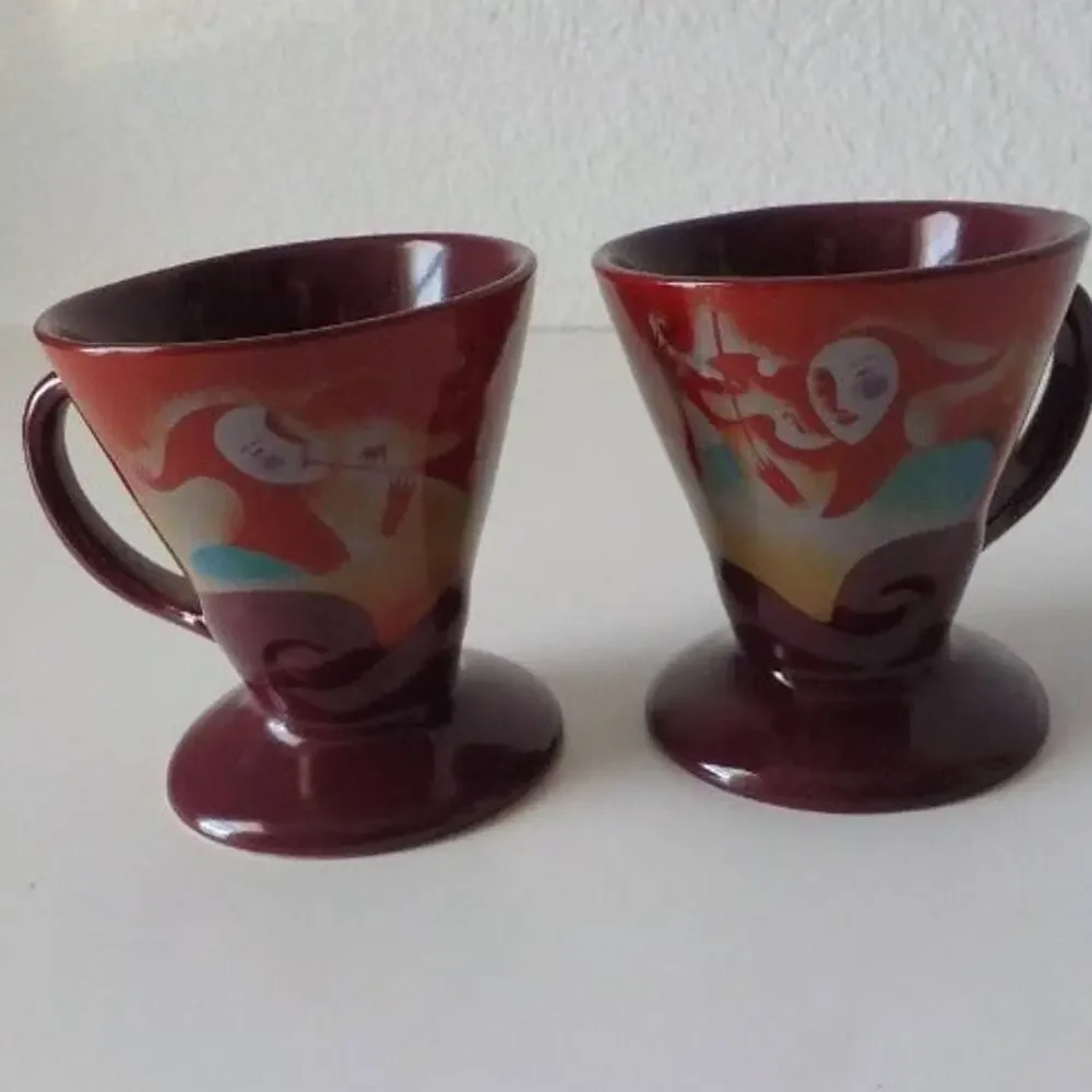 1999 Mug Art by Linda Frichtel Set of 2 Pink Cups Frangelico Liqueur Ad VTG